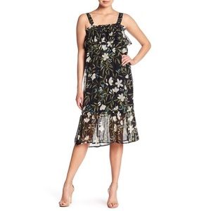 Bobeau Black Floral Sleeveless Ruffle Midi Dress